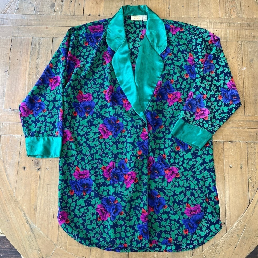 VICTORIA’S SECRET Vintage 90s Nightgown sleep Shirt Floral Jewel Tone Medium